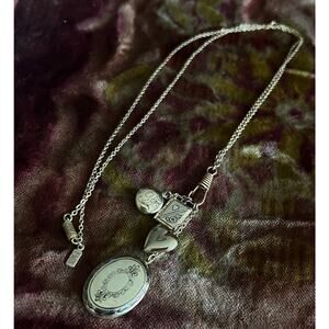 Vtg 1928 Victorian Revival Tassel Necklace 4 Locket Charms Heart Book Etched